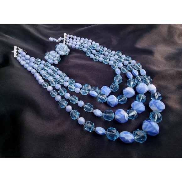 Vintage 1960s WEST GERMANY Signed Blue Plastic Glass Bead Jewelry Set - Picture 4 of 4